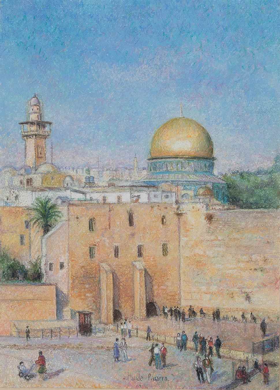 Jerusalem (Wailing Wall and Omar Mosque) - H. Claude Pissarro (b. 1935 - )